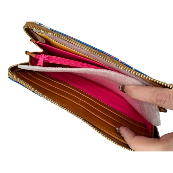 Dooney & Bourke Disney Parks Wristlet Wallet Blue Leather Accents Zip Closure - Picture 4 of 4